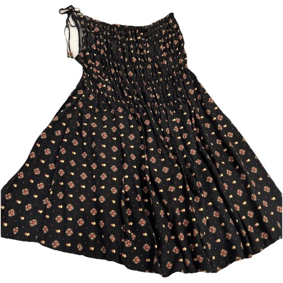 Free People All Mine Black One Shoulder Smocked Mini Dress S Floral Boho - Picture 2 of 9